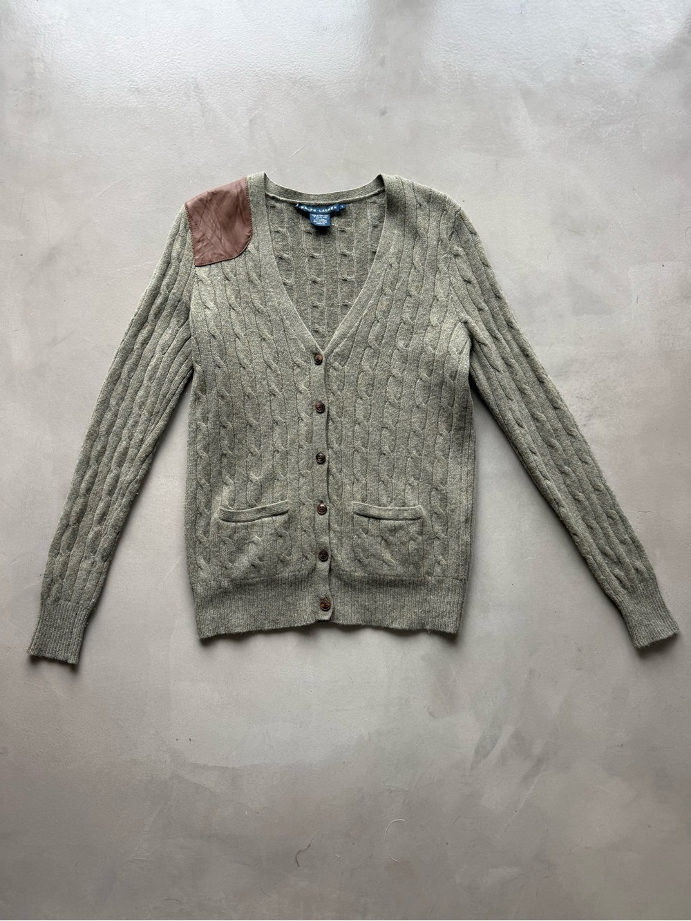 Ralph Lauren cashmere wool blend Olive Green Cable Knit Cardigan